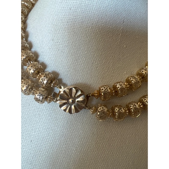 Vintage Gold Filigree Beaded Necklace and Earring Set - Picture 2 of 6